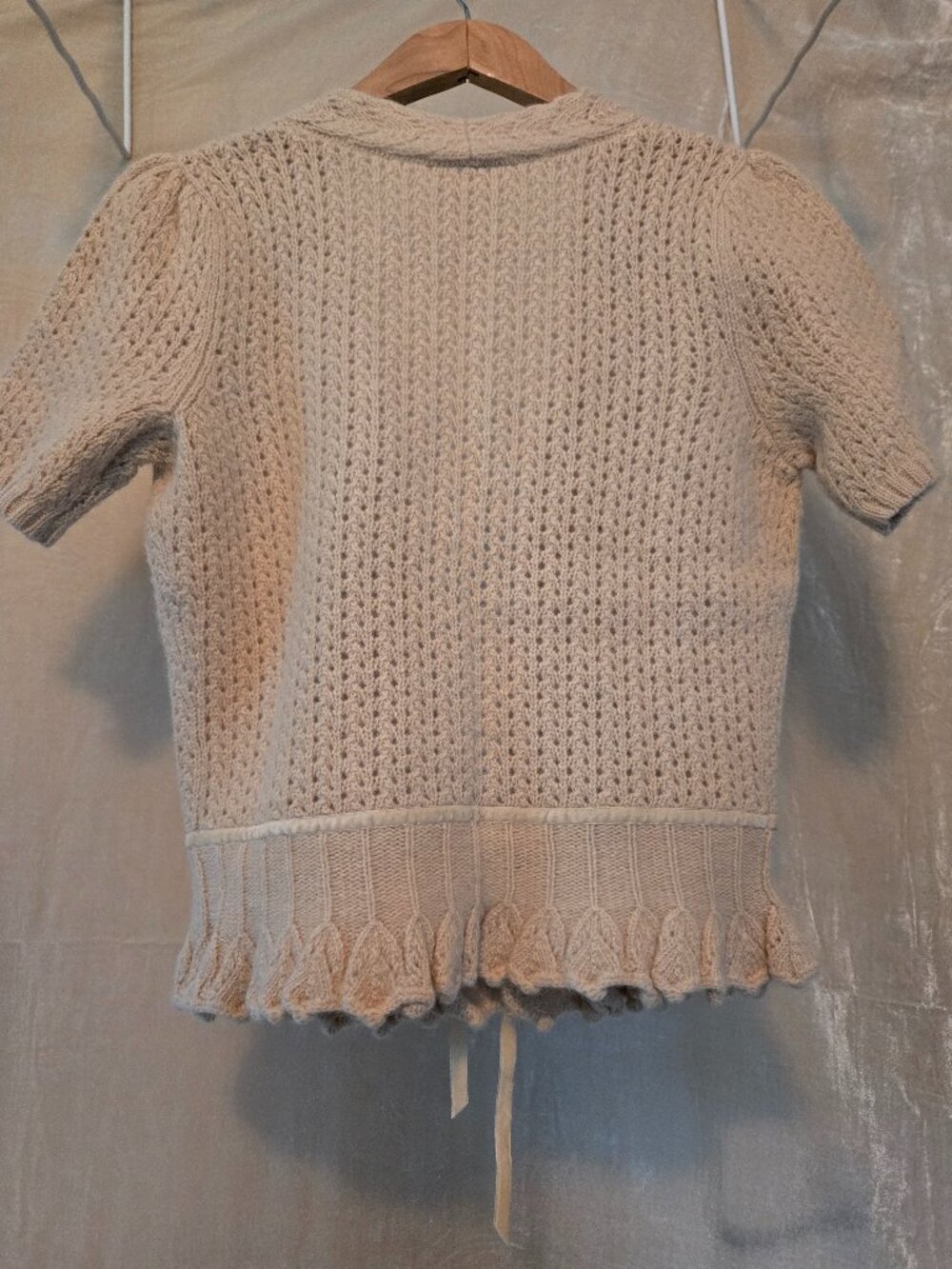 LOFT Lambswool Angora Knit Cardigan – Beige Short Sleeve Tie Front Sweater - S - Picture 2 of 10